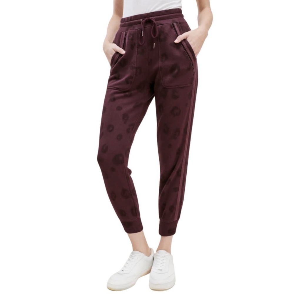 Splendid Studio Corinna Jogger w/ Velvet Track Line in Black Cherry Leopard